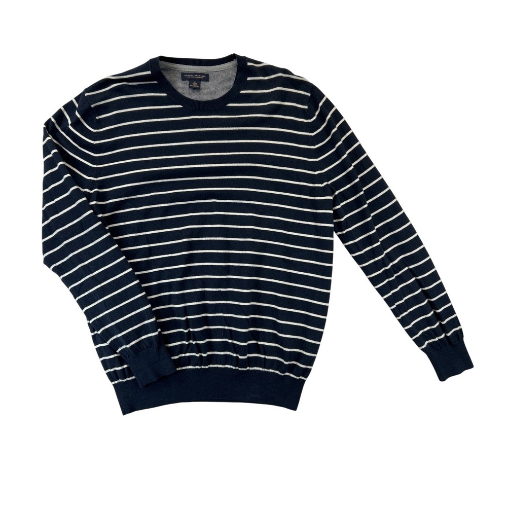 Banana Republic Pullover Sweater Mens XL Navy White Cotton Cashmere Striped‎